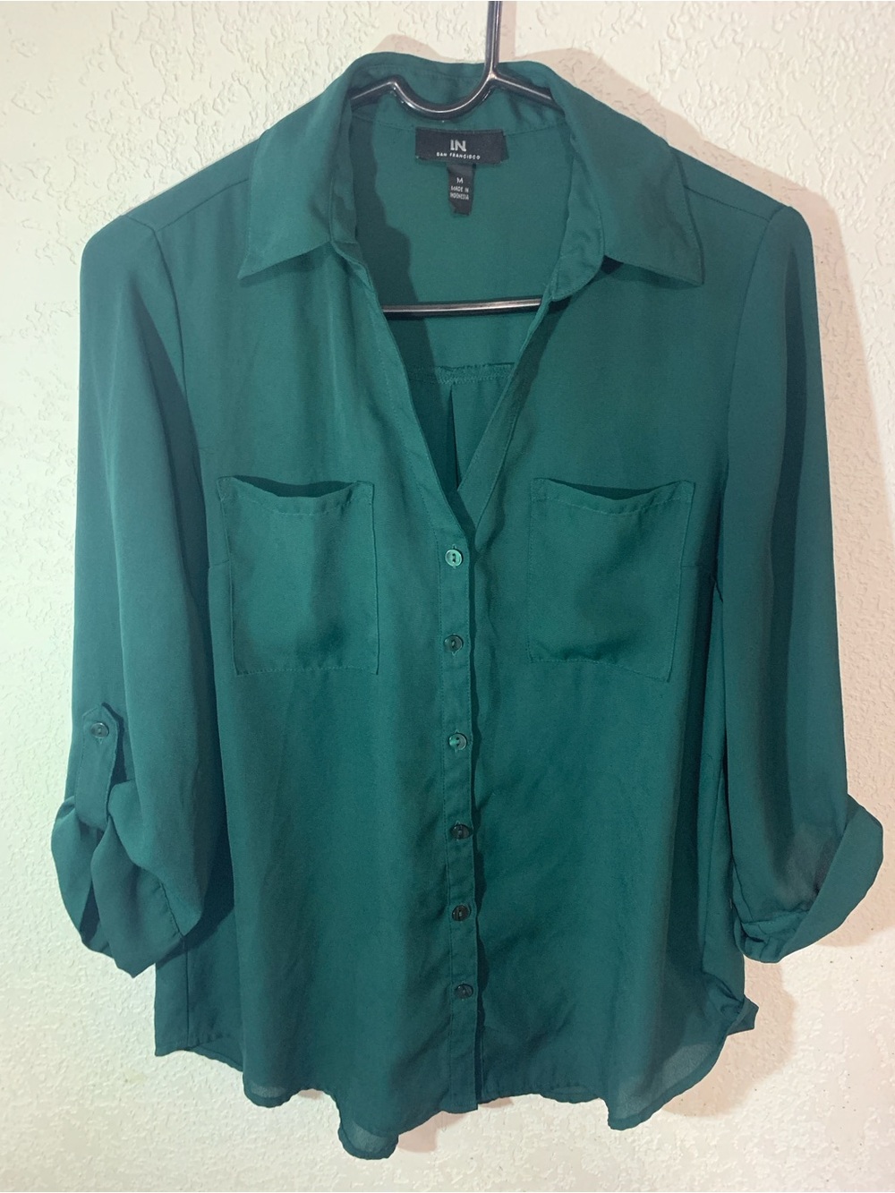 I.N. San Francisco Emerald Green Button-Front Blouse